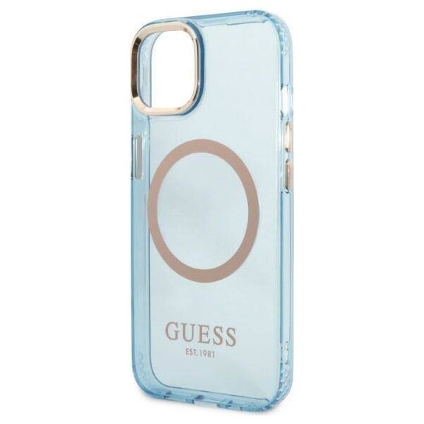 Original Case IPHONE 13 Guess Hard Case Gold Outline Translucent MagSafe (GUHMP13MHTCMB) blue 3666339056988