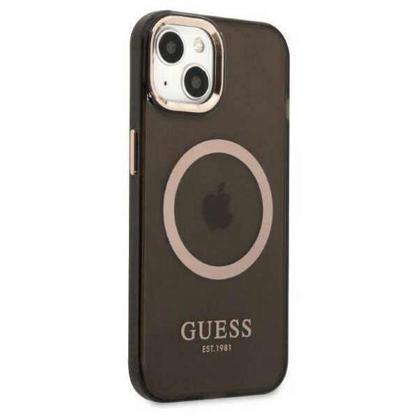 Original Case IPHONE 13 Guess Hard Case Gold Outline Translucent MagSafe (GUHMP13MHTCMK) black 3666339057022