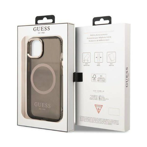 Original Case IPHONE 13 Guess Hard Case Gold Outline Translucent MagSafe (GUHMP13MHTCMK) black 3666339057022