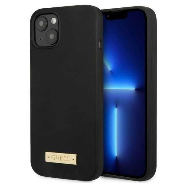 Original Case IPHONE 13 Guess Hard Case Silicone Logo Plate MagSafe (GUHMP13MSPLK) black 3666339056827
