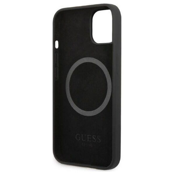 Original Case IPHONE 13 Guess Hard Case Silicone Logo Plate MagSafe (GUHMP13MSPLK) black 3666339056827