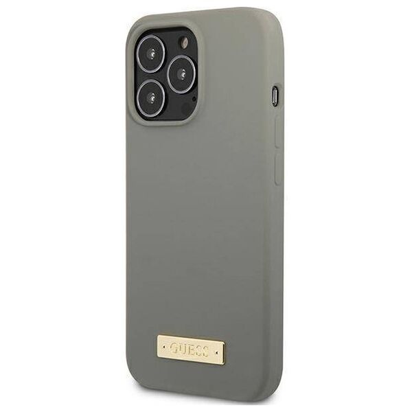 Original Case IPHONE 13 PRO MAX Guess Hard Case Silicone Logo Plate MagSafe (GUHMP13XSPLG) gray 3666339056926