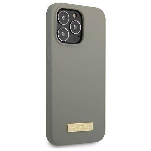 Original Case IPHONE 13 PRO MAX Guess Hard Case Silicone Logo Plate MagSafe (GUHMP13XSPLG) gray 3666339056926