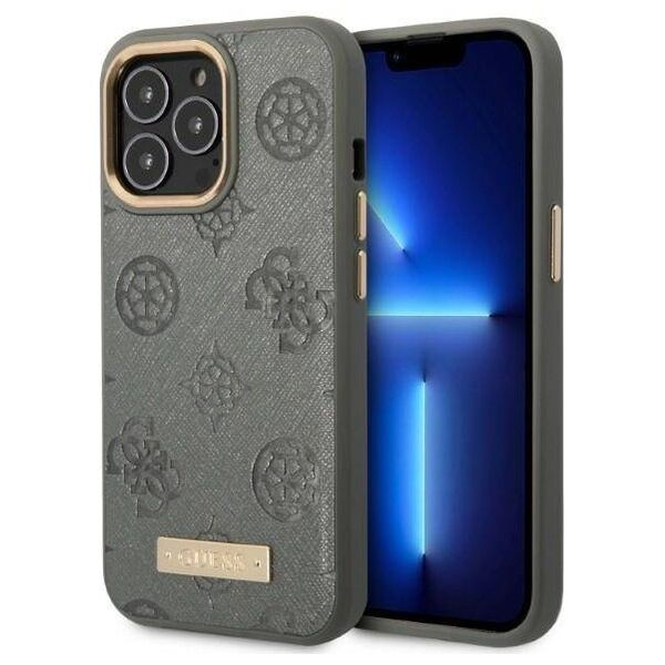 Original Case IPHONE 13 PRO Guess Hardcase Peony Logo Plate MagSafe (GUHMP13LSAPSTG) gray 3666339056797