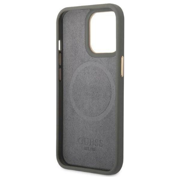 Original Case IPHONE 13 PRO Guess Hardcase Peony Logo Plate MagSafe (GUHMP13LSAPSTG) gray 3666339056797