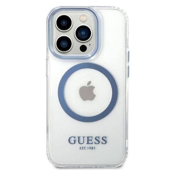 Original Case IPHONE 14 PRO Guess Hard Case Metal Outline Magsafe (GUHMP14LHTRMB) blue 3666339069803