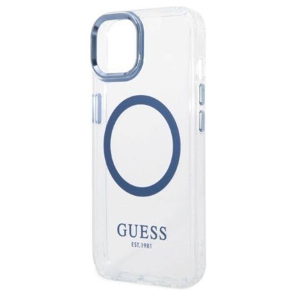 Original Case IPHONE 14 PLUS Guess Hard Case Metal Outline Magsafe (GUHMP14MHTRMB) blue 3666339069797