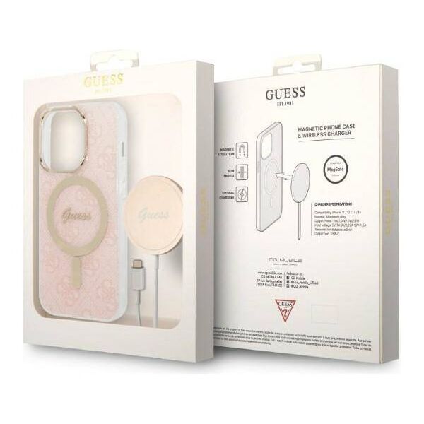 Original Case IPHONE 14 PRO Guess Hardcase 4G Print MagSafe + Wireless Charger (GUBPN61H4EACSW) pink 3666339103064