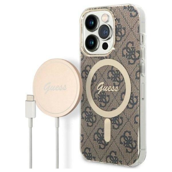 Original Case IPHONE 14 PRO MAX Guess Hardcase 4G Print MagSafe + Wireless Charger (GUBPP14LH4EACSK) brown 3666339102920