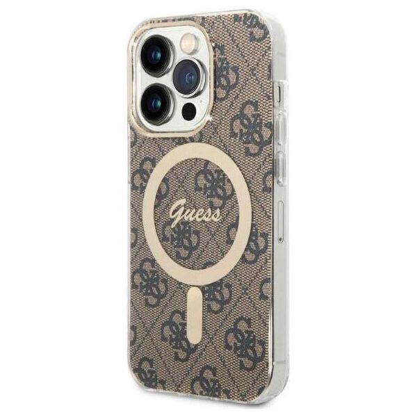 Original Case IPHONE 14 PRO MAX Guess Hardcase 4G Print MagSafe + Wireless Charger (GUBPP14LH4EACSK) brown 3666339102920