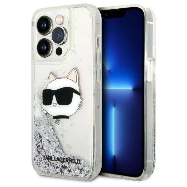 Original Case IPHONE 14 PRO Karl Lagerfeld Hardcase Glitter Choupette Head (KLHCP14LLNCHCS) silver 3666339086947