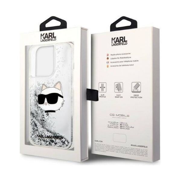 Original Case IPHONE 14 PRO Karl Lagerfeld Hardcase Glitter Choupette Head (KLHCP14LLNCHCS) silver 3666339086947