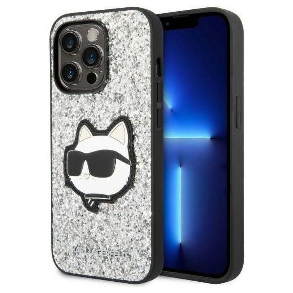 Original Case IPHONE 14 PRO MAX Karl Lagerfeld Hardcase Glitter Choupette Patch (KLHCP14XG2CPS) silver 3666339099466