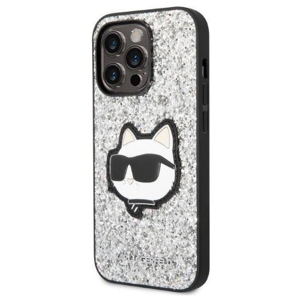 Original Case IPHONE 14 PRO MAX Karl Lagerfeld Hardcase Glitter Choupette Patch (KLHCP14XG2CPS) silver 3666339099466