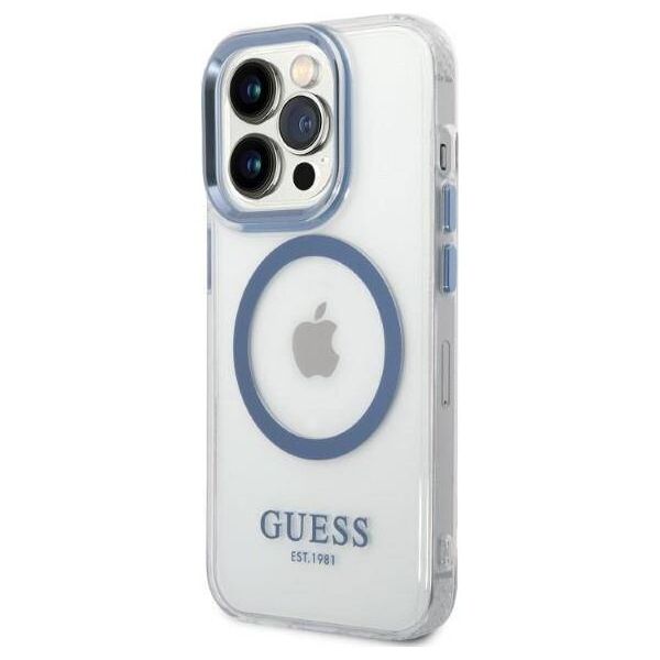 Original Case IPHONE 14 PRO MAX Guess Hard Case Metal Outline Magsafe (GUHMP14XHTRMB) blue 3666339069810