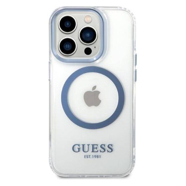 Original Case IPHONE 14 PRO MAX Guess Hard Case Metal Outline Magsafe (GUHMP14XHTRMB) blue 3666339069810