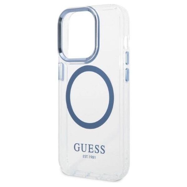 Original Case IPHONE 14 PRO MAX Guess Hard Case Metal Outline Magsafe (GUHMP14XHTRMB) blue 3666339069810