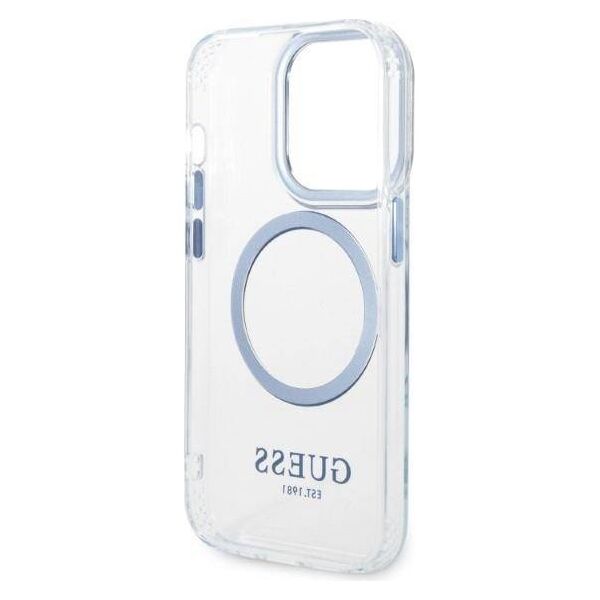 Original Case IPHONE 14 PRO MAX Guess Hard Case Metal Outline Magsafe (GUHMP14XHTRMB) blue 3666339069810