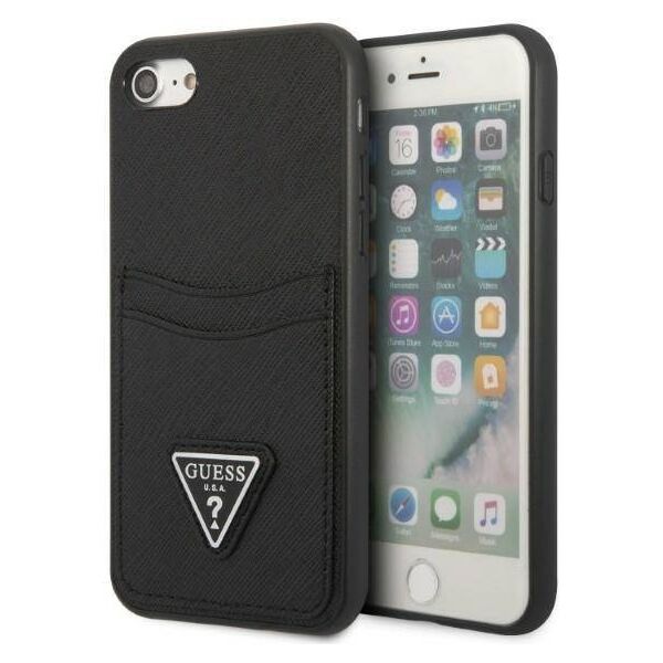 Original Case IPHONE SE 2022 / SE 2020 / 7 / 8 Guess Hardcase Saffiano Triangle Logo Cardslot black 3666339050177