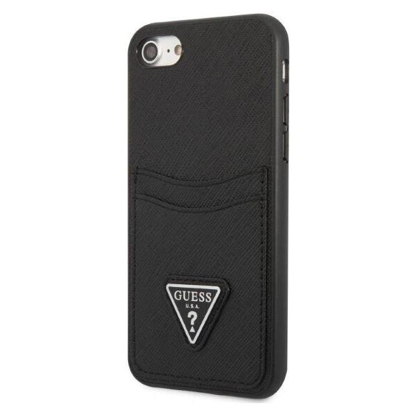 Original Case IPHONE SE 2022 / SE 2020 / 7 / 8 Guess Hardcase Saffiano Triangle Logo Cardslot black 3666339050177