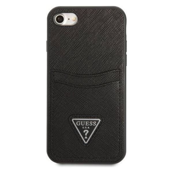 Original Case IPHONE SE 2022 / SE 2020 / 7 / 8 Guess Hardcase Saffiano Triangle Logo Cardslot black 3666339050177