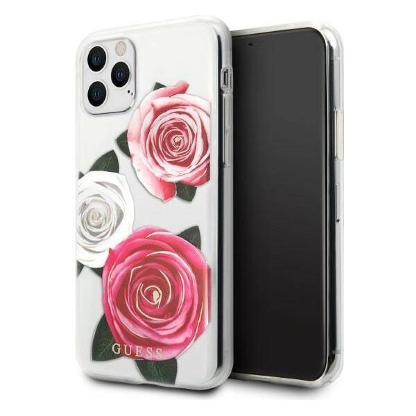 Original Case IPHONE 11 PRO Guess Hardcase Flower Desire Pink & White Rose transparent 3700740474204
