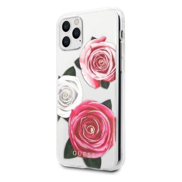 Original Case IPHONE 11 PRO Guess Hardcase Flower Desire Pink & White Rose transparent 3700740474204