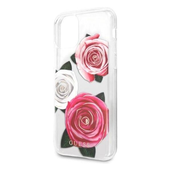 Original Case IPHONE 11 PRO Guess Hardcase Flower Desire Pink & White Rose transparent 3700740474204