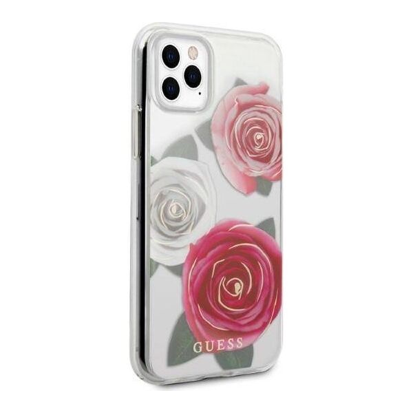 Original Case IPHONE 11 PRO Guess Hardcase Flower Desire Pink & White Rose transparent 3700740474204