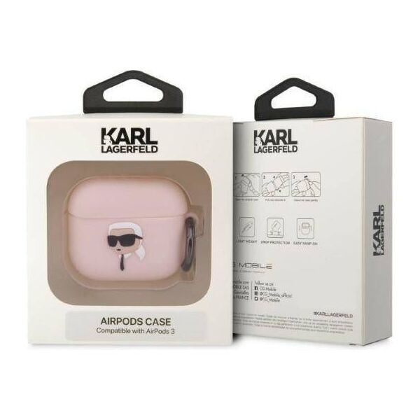 Case APPLE AIRPODS 3 Karl Lagerfeld Silicone Karl Head 3D light pink 3666339087883