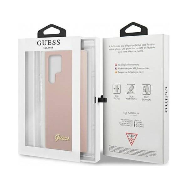 Original Case SAMSUNG GALAXY S23 ULTRA Guess Hardcase Silicone Script Metal Logo (GUHCS23LLSLMGPP) pink 3666339115043