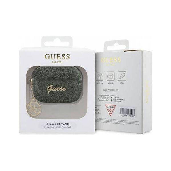 Original Case APPLE AIRPODS PRO 2 Guess Glitter Flake 4G Charm (GUAP2GLGSHA) green 3666339110970
