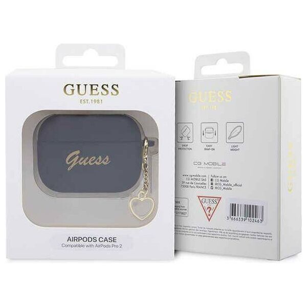 Original Case APPLE AIRPODS PRO 2 Guess Silicone Charm Heart Collection (GUAP2LSCHSK) black 3666339102395