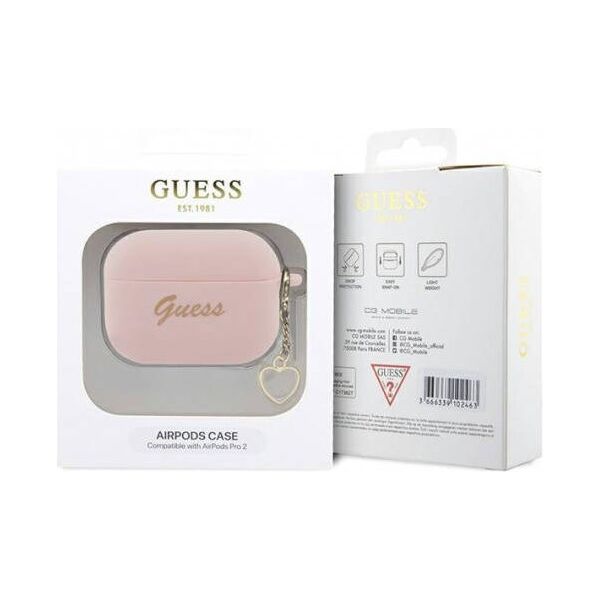 Original Case APPLE AIRPODS PRO 2 Guess Silicone Charm Heart Collection (GUAP2LSCHSP) pink 3666339111014
