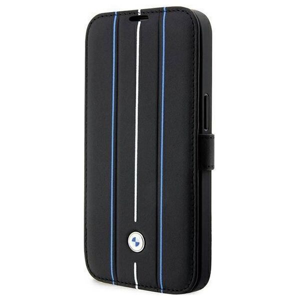 Original Case IPHONE 14 PRO BMW Bookcase Leather Stamp Blue Lines (BMBKP14L22RVSK) black 3666339097097