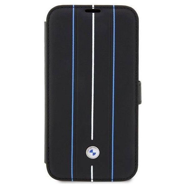 Original Case IPHONE 14 PRO BMW Bookcase Leather Stamp Blue Lines (BMBKP14L22RVSK) black 3666339097097