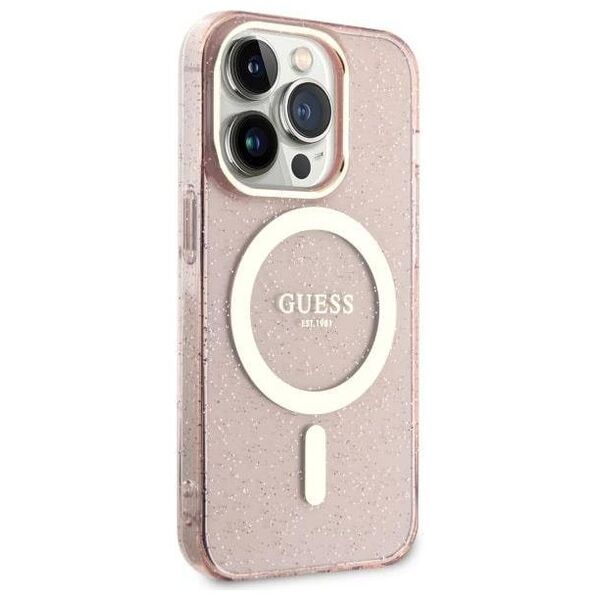 Original Case IPHONE 14 PRO Guess Hardcase Glitter Gold MagSafe (GUHMP14LHCMCGP) pink 3666339125882