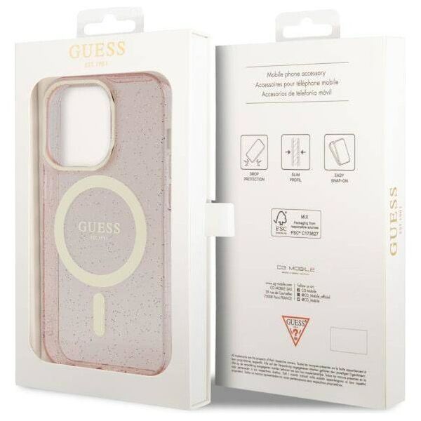 Original Case IPHONE 14 PRO Guess Hardcase Glitter Gold MagSafe (GUHMP14LHCMCGP) pink 3666339125882