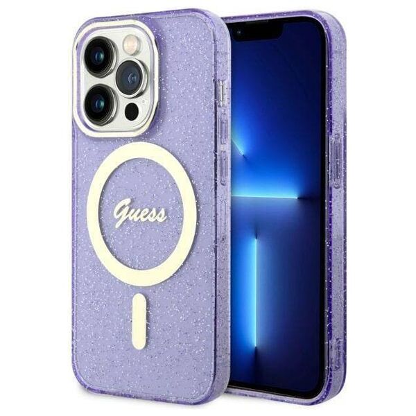 Original Case IPHONE 14 PRO Guess Hardcase Glitter Gold MagSafe (GUHMP14LHCMCGU) purple 3666339125684