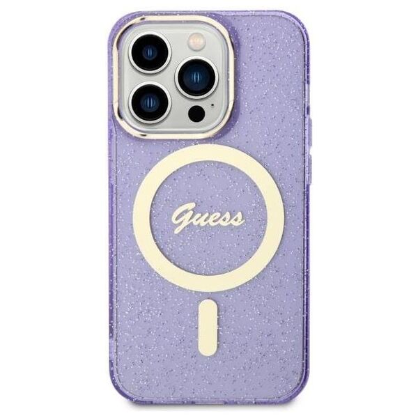 Original Case IPHONE 14 PRO Guess Hardcase Glitter Gold MagSafe (GUHMP14LHCMCGU) purple 3666339125684