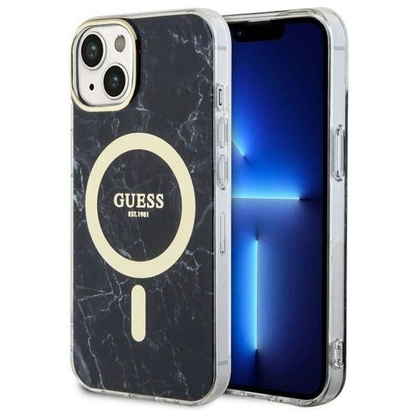 Original Case IPHONE 14 Guess Hardcase Marble MagSafe (GUHMP14SPCUMAK) black 3666339127244