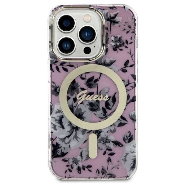 Original Case IPHONE 14 PRO MAX Guess Hardcase Flower MagSafe (GUHMP14XHCFWSP) pink 3666339115586