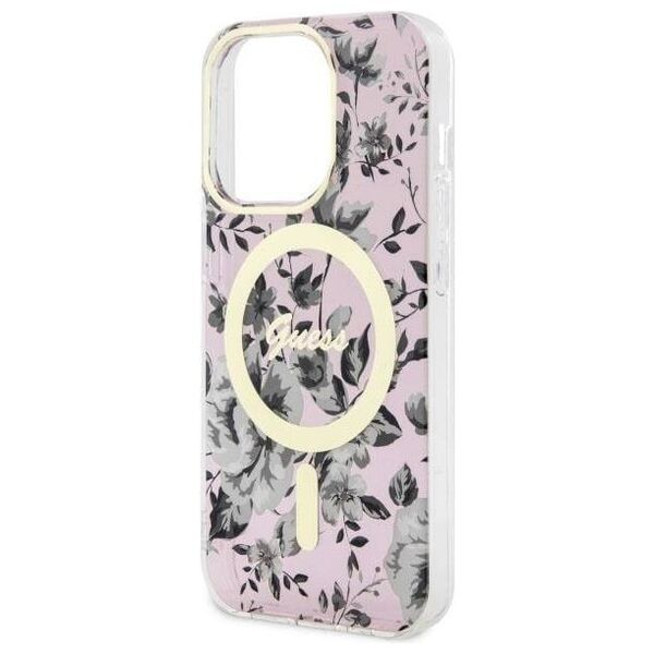 Original Case IPHONE 14 PRO MAX Guess Hardcase Flower MagSafe (GUHMP14XHCFWSP) pink 3666339115586
