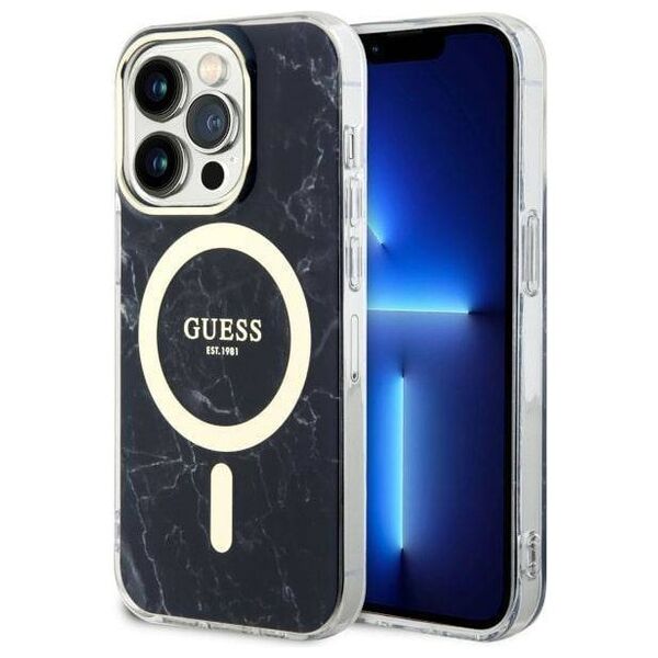 Original Case IPHONE 14 PRO MAX Guess Hardcase Marble MagSafe (GUHMP14XPCUMAK) black 3666339118310