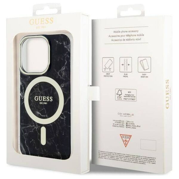 Original Case IPHONE 14 PRO MAX Guess Hardcase Marble MagSafe (GUHMP14XPCUMAK) black 3666339118310