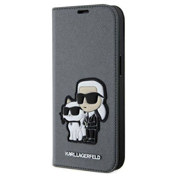 Original Case IPHONE 14 Karl Lagerfeld Bookcase Saffiano Karl & Choupette (KLBKP14SSANKCPG) silver 3666339122829