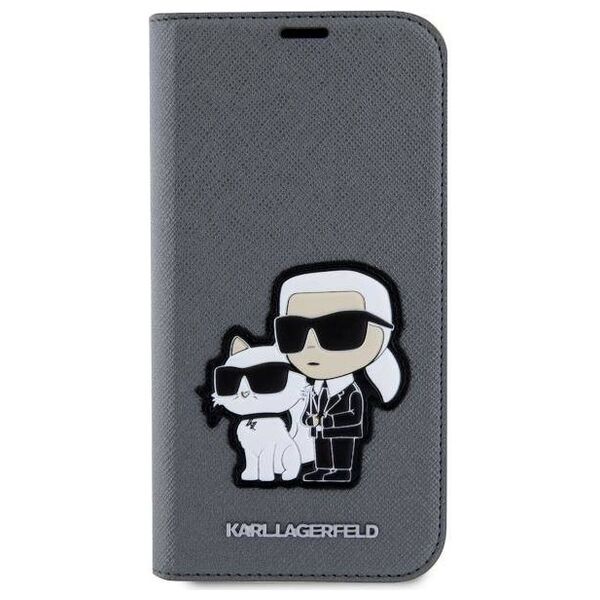 Original Case IPHONE 14 Karl Lagerfeld Bookcase Saffiano Karl & Choupette (KLBKP14SSANKCPG) silver 3666339122829