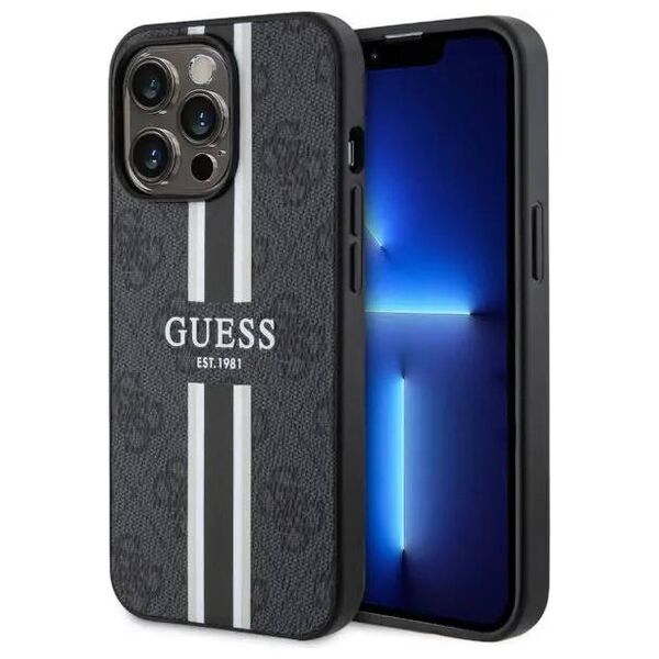 Original Case IPHONE 13 PRO Guess Hardcase 4G Printed Stripe MagSafe (GUHMP13LP4RPSK) black 3666339119652