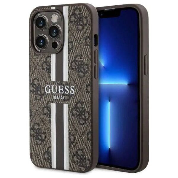 Original Case IPHONE 13 PRO MAX Guess Hardcase 4G Printed Stripe MagSafe (GUHMP13XP4RPSW) brown 3666339119768