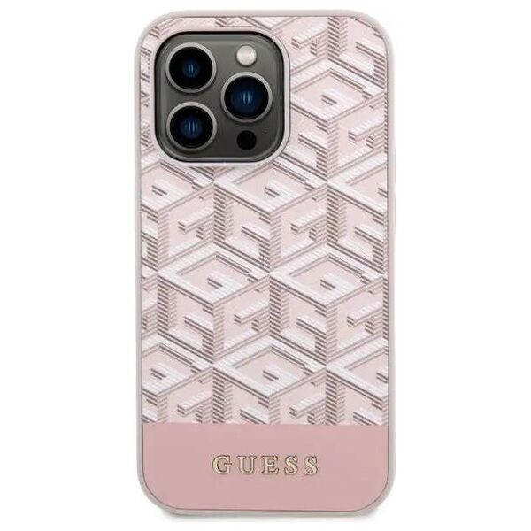 Original Case IPHONE 14 PRO Guess Hardcase GCube Stripes MagSafe (GUHMP14LHGCFSEP) pink 3666339112523